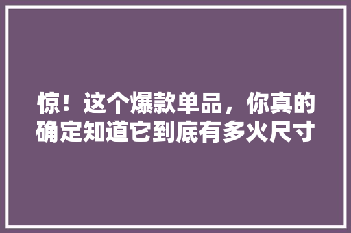 惊！这个爆款单品，你真的确定知道它到底有多火尺寸大