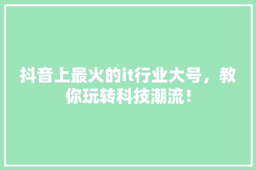 抖音上最火的it行业大号，教你玩转科技潮流！