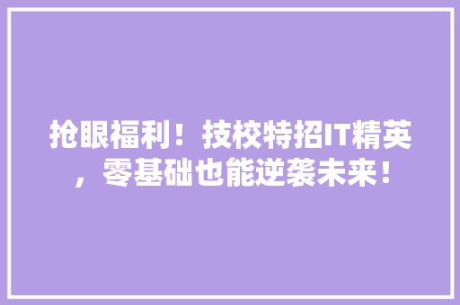 抢眼福利！技校特招IT精英，零基础也能逆袭未来！