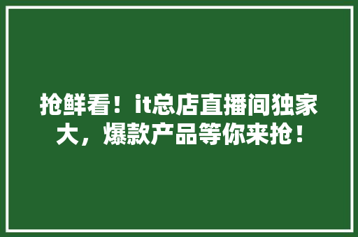 抢鲜看！it总店直播间独家大，爆款产品等你来抢！