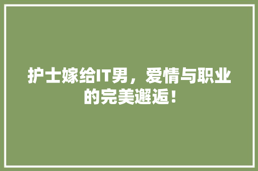 护士嫁给IT男，爱情与职业的完美邂逅！
