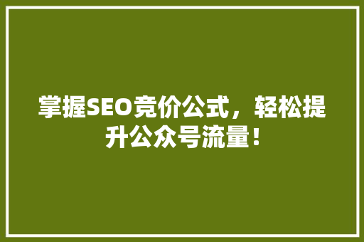掌握SEO竞价公式，轻松提升公众号流量！ 前端技术