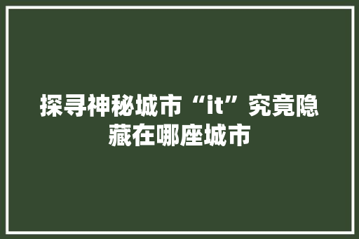 探寻神秘城市“it”究竟隐藏在哪座城市 缓存Redis