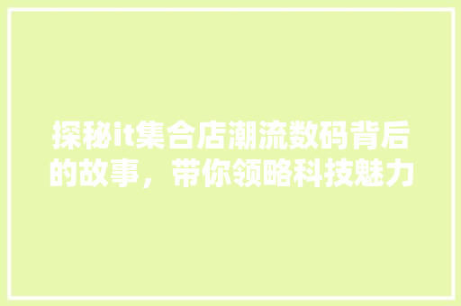 探秘it集合店潮流数码背后的故事，带你领略科技魅力！