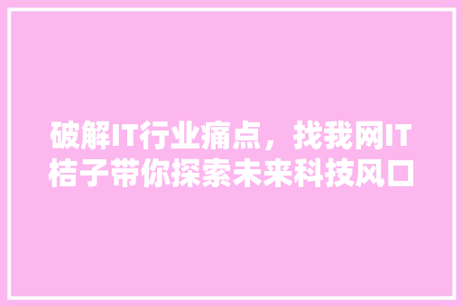 破解IT行业痛点，找我网IT桔子带你探索未来科技风口！ 商务信函