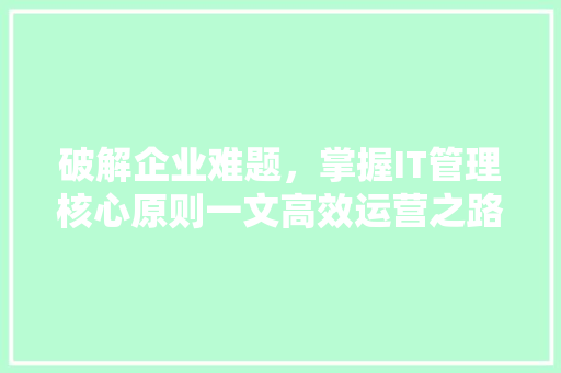 破解企业难题，掌握IT管理核心原则一文高效运营之路！ 缓存Redis