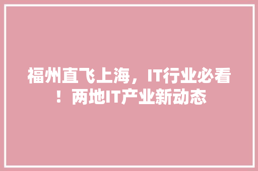 福州直飞上海，IT行业必看！两地IT产业新动态 项目报告