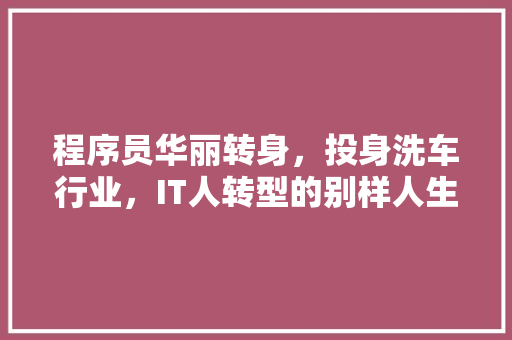 程序员华丽转身，投身洗车行业，IT人转型的别样人生！