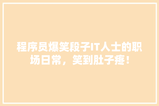 程序员爆笑段子IT人士的职场日常，笑到肚子疼！