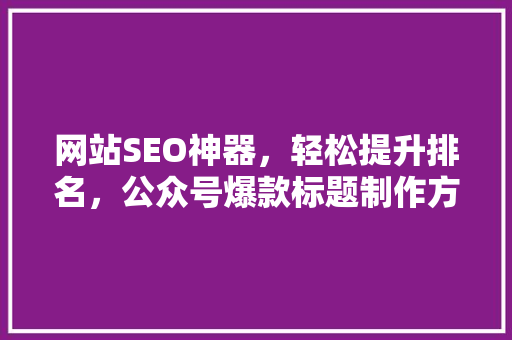 网站SEO神器，轻松提升排名，公众号爆款标题制作方法！ 项目报告