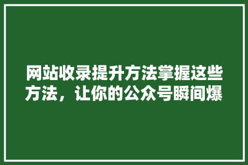 网站收录提升方法掌握这些方法，让你的公众号瞬间爆款 MySQL