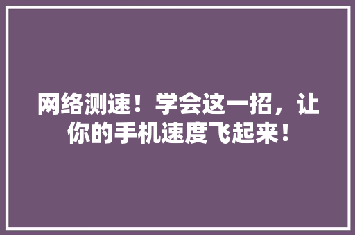网络测速！学会这一招，让你的手机速度飞起来！
