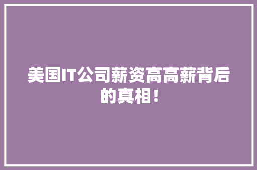 美国IT公司薪资高高薪背后的真相！