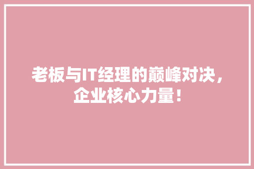 老板与IT经理的巅峰对决，企业核心力量！
