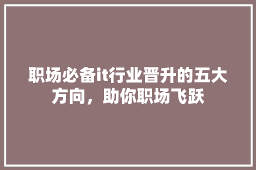 职场必备it行业晋升的五大方向，助你职场飞跃 后端技术
