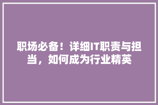 职场必备！详细IT职责与担当，如何成为行业精英