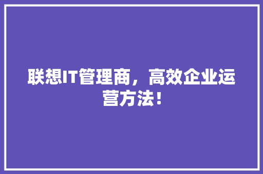 联想IT管理商，高效企业运营方法！ 缓存Redis