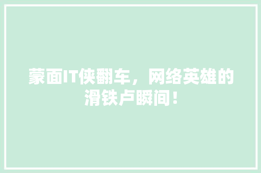 蒙面IT侠翻车，网络英雄的滑铁卢瞬间！