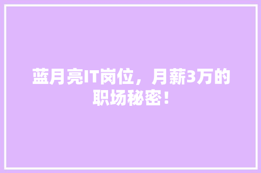 蓝月亮IT岗位，月薪3万的职场秘密！ 网站建设