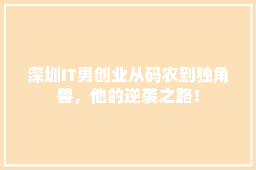 深圳IT男创业从码农到独角兽，他的逆袭之路！ MySQL
