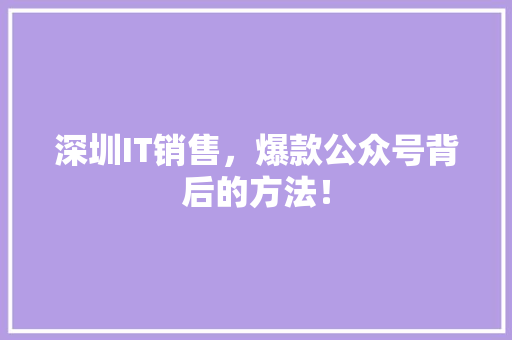 深圳IT销售，爆款公众号背后的方法！ 网站建设