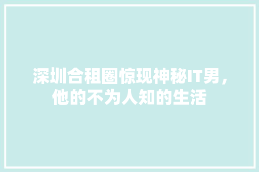 深圳合租圈惊现神秘IT男，他的不为人知的生活 网站建设