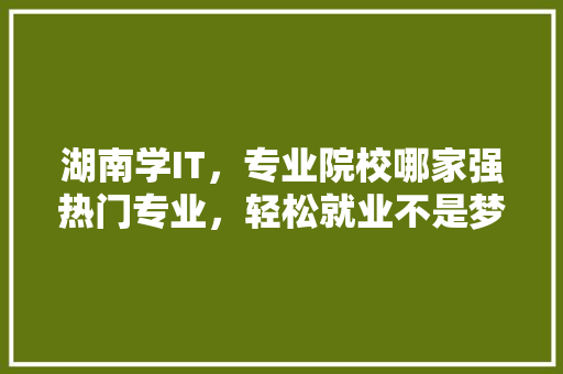 湖南学IT，专业院校哪家强热门专业，轻松就业不是梦！