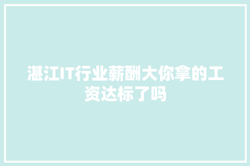 湛江IT行业薪酬大你拿的工资达标了吗