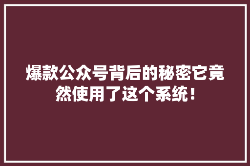 爆款公众号背后的秘密它竟然使用了这个系统！ 市场营销范文