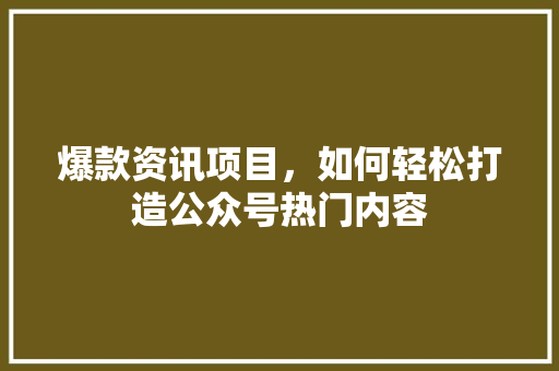 爆款资讯项目，如何轻松打造公众号热门内容 网站建设