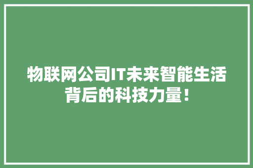 物联网公司IT未来智能生活背后的科技力量！