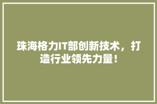 珠海格力IT部创新技术，打造行业领先力量！