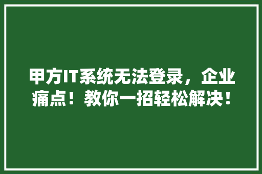 甲方IT系统无法登录，企业痛点！教你一招轻松解决！ MySQL