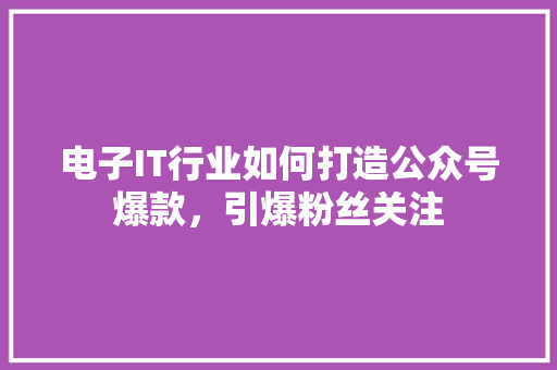 电子IT行业如何打造公众号爆款，引爆粉丝关注 网站建设