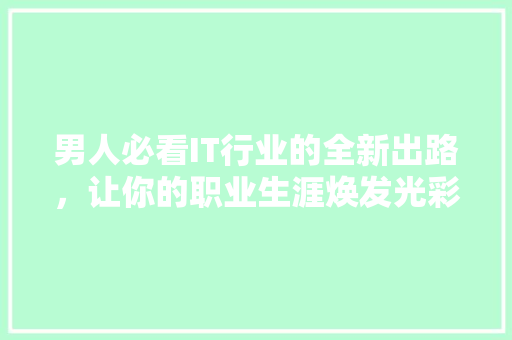 男人必看IT行业的全新出路，让你的职业生涯焕发光彩！ MySQL