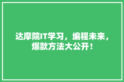 达摩院IT学习，编程未来，爆款方法大公开！