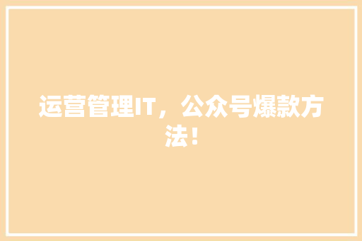 运营管理IT，公众号爆款方法！ 网站建设