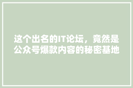 这个出名的IT论坛，竟然是公众号爆款内容的秘密基地！ 前端技术