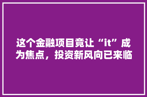 这个金融项目竟让“it”成为焦点，投资新风向已来临！ 商务信函