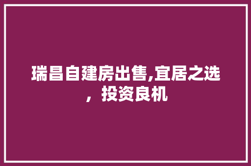 瑞昌自建房出售,宜居之选，投资良机