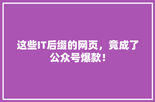 这些IT后缀的网页，竟成了公众号爆款！ 前端技术
