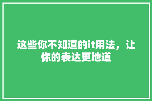 这些你不知道的it用法，让你的表达更地道