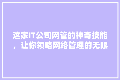 这家IT公司网管的神奇技能，让你领略网络管理的无限魅力！