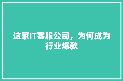 这家IT客服公司，为何成为行业爆款 后端技术