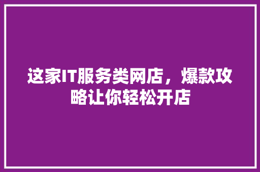 这家IT服务类网店，爆款攻略让你轻松开店