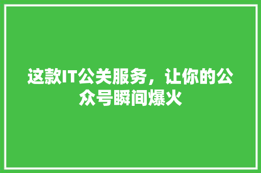 这款IT公关服务，让你的公众号瞬间爆火