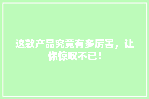 这款产品究竟有多厉害，让你惊叹不已！