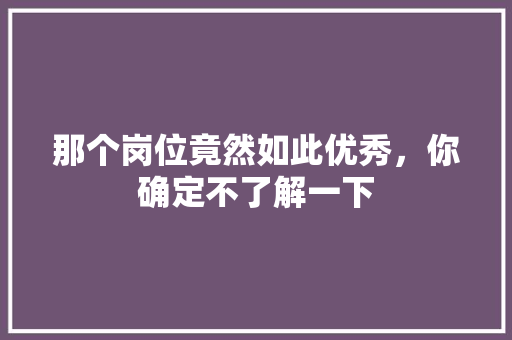 那个岗位竟然如此优秀，你确定不了解一下