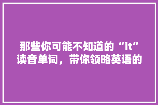 那些你可能不知道的“it”读音单词，带你领略英语的奥秘！