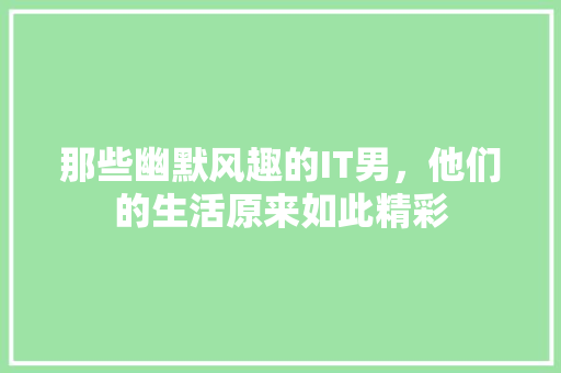 那些幽默风趣的IT男，他们的生活原来如此精彩 前端技术